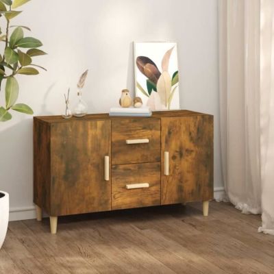 Buffet Chêne Fumé 100X36X60 Cm Bois D'ingénierie