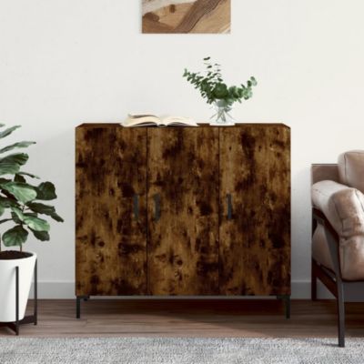 Buffet | Meuble De Rangement | Bahut Avec 3 Portes En Chêne Noir 90x34x80 Cm En Bois D'ingénierie à Prix