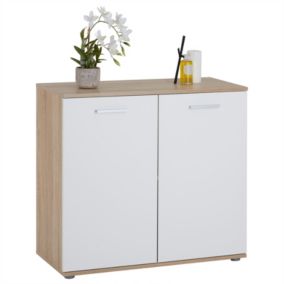 Buffet CHICAGO commode meuble de rangement en mélaminé chêne sonoma/blanc, avec 2 portes