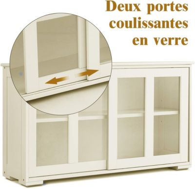Buffet Commode Bas avec 2 Etageres Tablette Hauteur Reglable Vaisselier Bahut de Cuisine avec Porte Coulissante