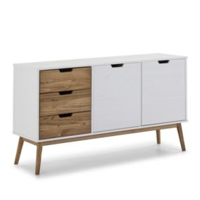 Buffet Commode Java 3 tiroir y 2 Porte Blanc, Longueur 140 cm