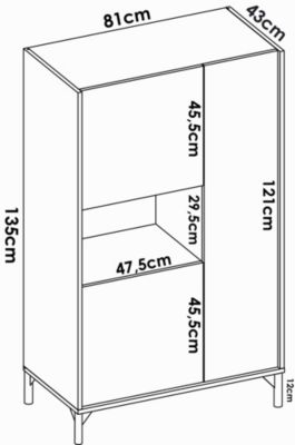 Buffet Crono, Buffet de salon haut, Buffet de salon moderne avec 3 portes, 81x43h135 cm, Chêne et Blanc