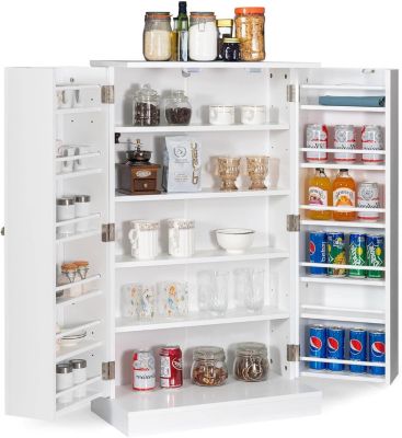 Armoire Cannelée Otterease - Buffet Rangement Avec Portes Et étagères Réglables - Gris - Pour Salon, Cuisine, Entrée Meuble étagères Réglables