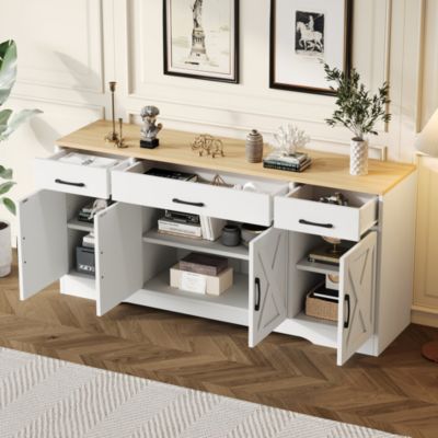 Buffet Cuisine Bar Moderne 3 Tiroirs 4 Portes - Meuble de Rangement Multifonction pour Salon et Cusine, MDF, Blanc, 160x37x75 cm