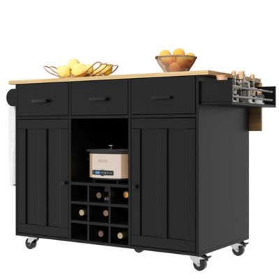 Buffet Cuisine Mobile Noir Démontable - Plateau Bois, Rangement ...
