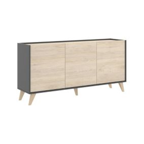 Buffet Dadop-vous, Buffet de salon, Buffet de salon moderne avec 3 portes, 155x43h75 cm, Chêne et Anthracite