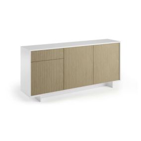 Buffet Davallon, Buffet de salon, Buffet de salon avec 3 portes et 1 tiroir, 100% Made in Italy, 170x42h78 cm, Blanc et Chêne