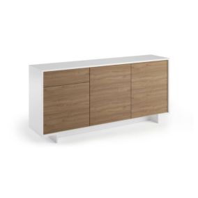 Buffet Davallon, Buffet de salon, Buffet de salon avec 3 portes et 1 tiroir, 100% Made in Italy, 170x42h78 cm, Blanc et Chêne