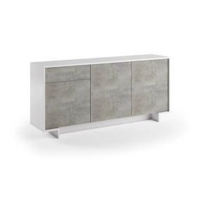 Buffet Davallon, Buffet de salon, Buffet de salon avec 3 portes et 1 tiroir, 100% Made in Italy, 170x42h78 cm, Blanc et Ciment