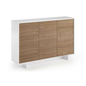 Buffet Dbakayok, Buffet de salon, Buffet de salon avec 3 portes et 1 tiroir, 100% Made in Italy, 134x35h87 cm, Blanc et Chêne