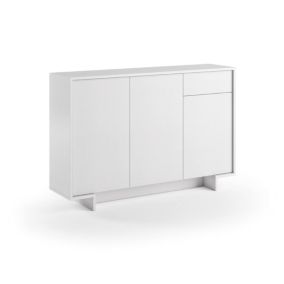 Buffet Dbakayok, Buffet de salon, Buffet de salon avec 3 portes et 1 tiroir, 100% Made in Italy, 134x35h87 cm, Blanc