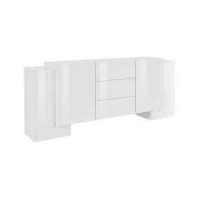 Buffet Dcuom, Buffet de cuisine avec 2 portes et 3 tiroirs, Buffet de salon, Buffet de cuisine, 210x45h85 cm, Blanc brillant