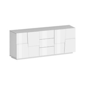 Buffet Ddamsgaar, Buffet de salon, Buffet de salon avec 4 portes et 3 tiroirs, 220x44h86 cm, Blanc brillant