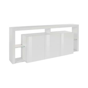 Buffet Ddariv, Buffet de salon 3 portes, Buffet de salon, Buffet moderne, 100% Made in Italy, 200x40h80 cm, Blanc brillant