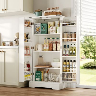 Buffet de cuisine 128,5 cm en MDF blanc avec LED et étagères réglables