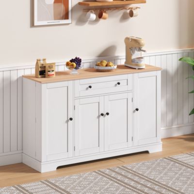 Buffet de cuisine 138 cm en MDF naturel et blanc avec tiroir et rangements
