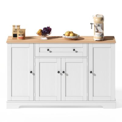 Buffet de cuisine 138 cm en MDF naturel et blanc avec tiroir et rangements