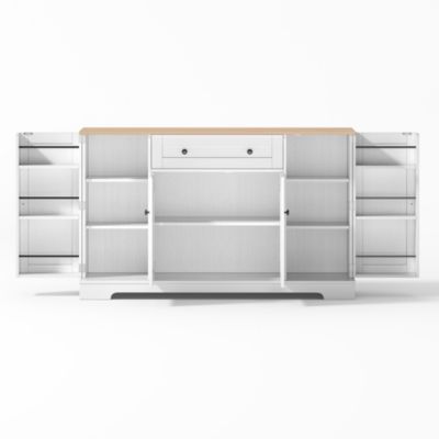 Buffet de cuisine 138 cm en MDF naturel et blanc avec tiroir et rangements