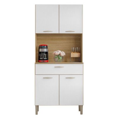 Buffet de Cuisine 4 Portes 1 Tiroir Chêne et Blanc L 74.5 H 170.5 P 36.3 cm - L 74.5 x l 36.3 x H 170.5 cm