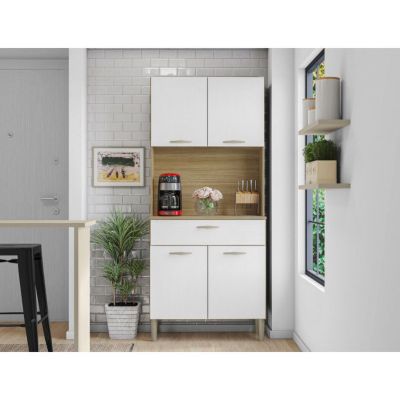 Buffet de Cuisine 4 Portes 1 Tiroir Chêne et Blanc L 74.5 H 170.5 P 36.3 cm - L 74.5 x l 36.3 x H 170.5 cm
