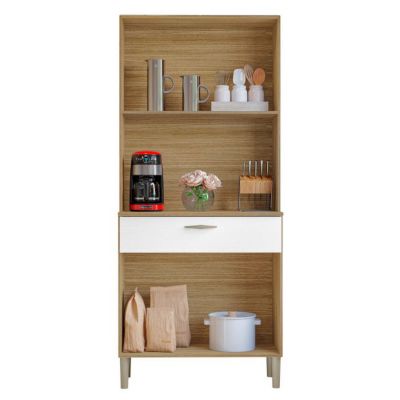 Buffet de Cuisine 4 Portes 1 Tiroir Chêne et Blanc L 74.5 H 170.5 P 36.3 cm - L 74.5 x l 36.3 x H 170.5 cm