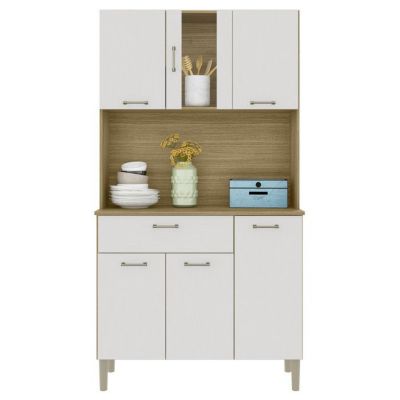 Buffet de Cuisine 6 Portes 1 Tiroir Chêne et Blanc 5 Niches L92 H170.5 P36.3 cm - L 92 x l 36.3 x H 170.5 cm