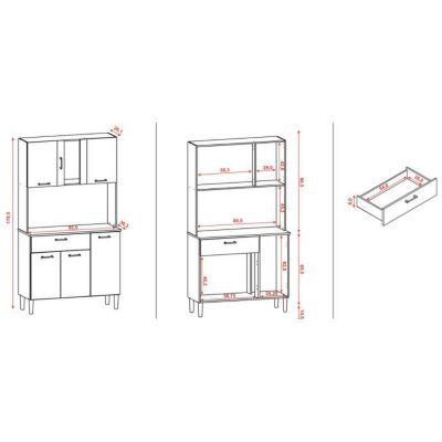 Buffet de Cuisine 6 Portes 1 Tiroir Chêne et Blanc 5 Niches L92 H170.5 P36.3 cm - L 92 x l 36.3 x H 170.5 cm