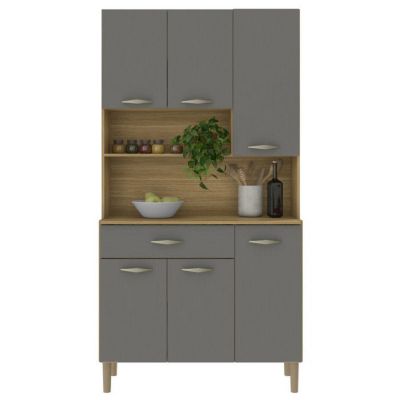 Buffet de Cuisine - APOLO - Imitation Chêne et Gris - 6 Portes - 1 Tiroir - 7 Niches