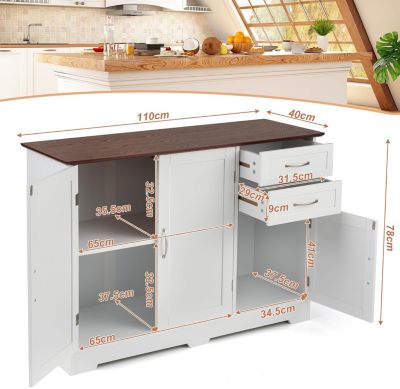 Buffet de Cuisine Armoire de Rangement avec 2 Placards à Portes 2 Tiroirs étagère Réglable
