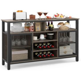 Buffet de Cuisine avec Range Bouteilles et Porte Verres pour 8 Bouteilles 2 Placards Porte en Maille