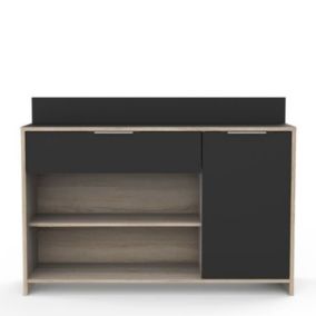 Buffet de cuisine contemporain chêne brut et noir - 1 porte 123 cm