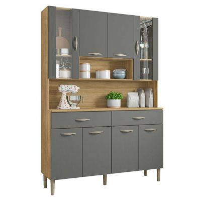 Buffet de Cuisine - GOLDEN - 8 Portes - Imitation Chêne - 2 Tiroirs - 121.4 cm de Largeur