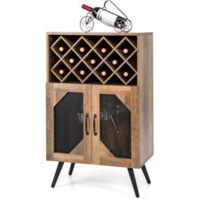 Buffet de Cuisine Industrielle avec Porte-Bouteilles Amovible Casier a vin Anti-Basculement Portes en Maille Metallique