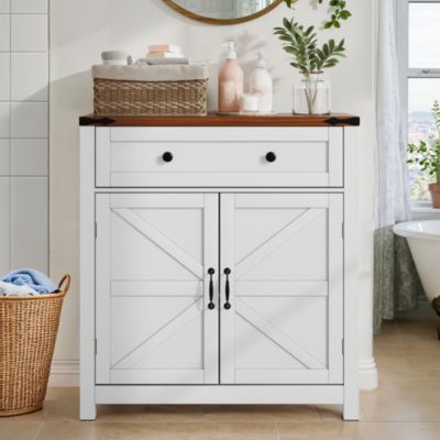 Buffet de rangement 76 cm en MDF blanc avec tiroir et étagère réglable