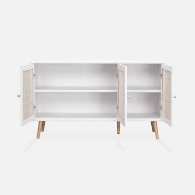 Buffet De Salon En Cannage 120 X 76 X 40 Cm - Style Bohème - 3 Portes, 2 Niveaux - Rangement élégant Pour Salle à Manger, Entrée - 12