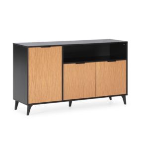 Buffet Denis 3 portes 1 trou, couleur Noir/Bois