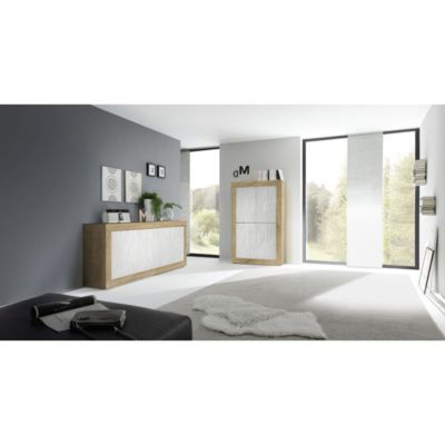 Buffet design 4 portes en bois collection ACCESS. Coloris blanc et chene clair