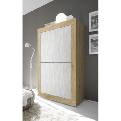 Buffet design 4 portes en bois collection ACCESS. Coloris blanc et chene clair