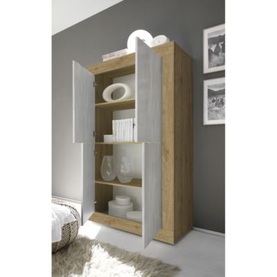 Buffet design 4 portes en bois collection ACCESS. Coloris blanc et chene clair