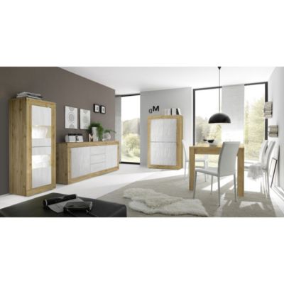 Buffet design 4 portes en bois collection ACCESS. Coloris blanc et chene clair