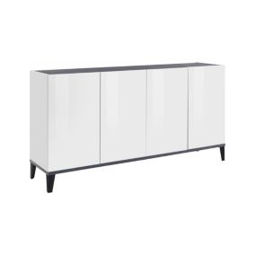 Buffet Dgarzo, Buffet de cuisine 4 portes, Buffet de salon, 100% Made in Italy, 160x40h82 cm, Blanc brillant et ardoise