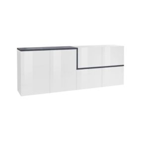 Buffet Dgazzol, Buffet de Cuisine, Buffet de Salon, 100% Made in Italy, 210x40h80 cm, Blanc Brillant et Ardoise