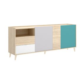 Buffet Dguerin, Buffet de salon, Buffet de salon moderne avec 3 portes, 180x43h75 cm, Chêne et Gris