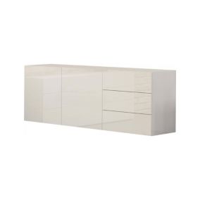 Buffet Dkraste, Buffet de cuisine avec 2 portes et 3 tiroirs, Buffet de salon, 100% Made in Italy, 170x40h35 cm, Blanc brillant