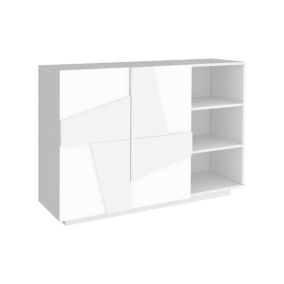 Buffet Dmarti, Buffet de salon multifonction, Buffet de salon 2 portes, 100% Made in Italy, 121x38h86 cm, Blanc brillant