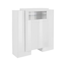 Buffet Dmaye, Buffet de cuisine 5 portes, Buffet de salon, 100% Made in Italy, 130x45h135 cm, Blanc brillant