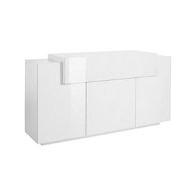 Buffet Dmem, Buffet de cuisine 3 portes, Buffet de salon, 100% Made in Italy, 160x46h85 cm, Blanc brillant