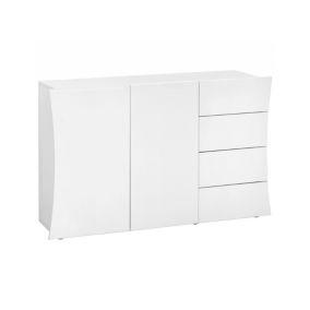 Buffet Dmogno, Buffet de cuisine avec 2 portes et 4 tiroirs, Buffet de salon, 100% Made in Italy, 124x40h82 cm, Blanc brillant