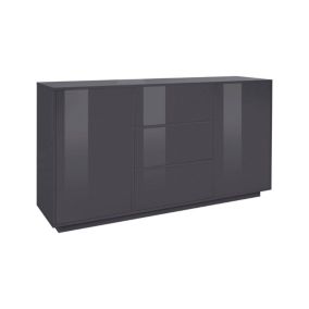 Buffet Dmorac, Buffet de cuisine avec 2 portes et 3 tiroirs, Buffet de salon, 160x41h86 cm, Anthracite Brillant