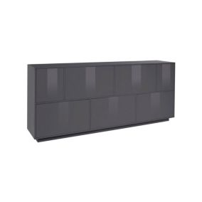 Buffet Dnapp, Buffet de cuisine 7 portes, Buffet de salon, 100% Made in Italy, 200x41h86 cm, Anthracite Brillant